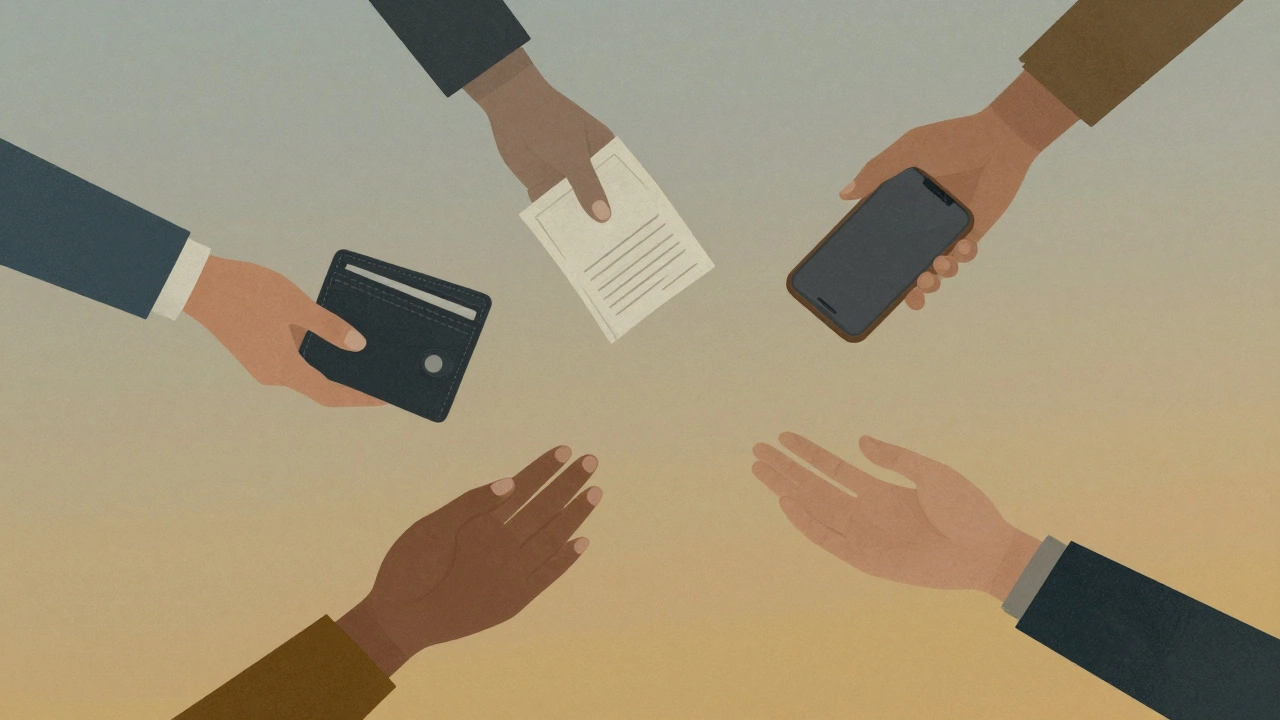 Abstract network of hands symbolizing safety, finances, and peer support.